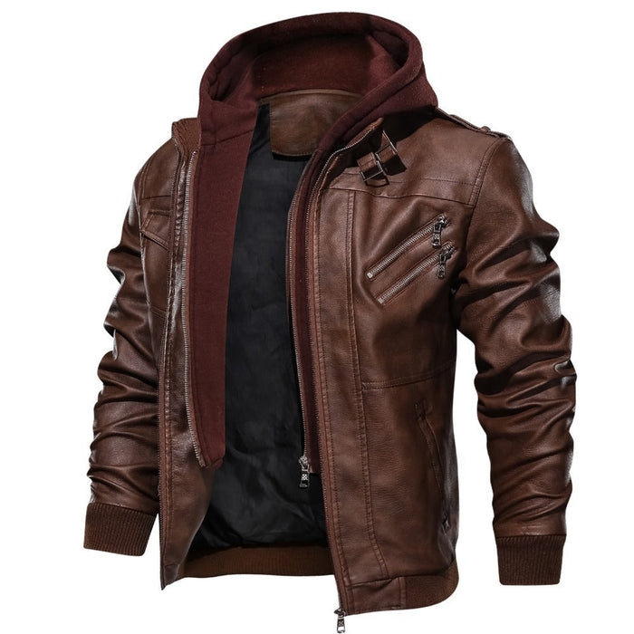 Braden | Men's Leather Jacket with Hood