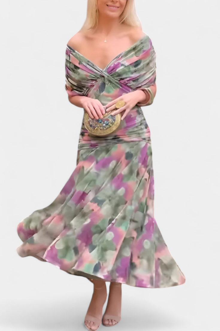 Elegant Off-Shoulder Maxi Dress, Flowy Women’s Dress with Sophisticated Style