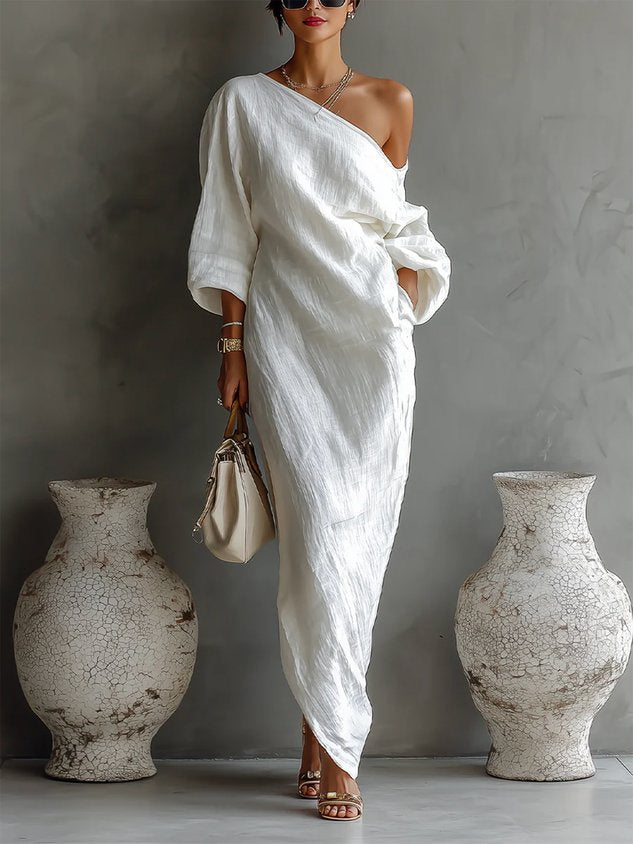 Julia | Women's One-Shoulder Abstract Print Maxi Dress