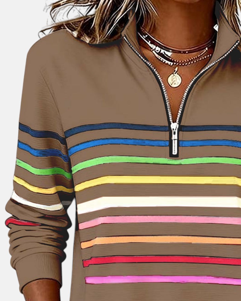 Vienna | Women's Rainbow Striped Half-Zip Sweatshirt