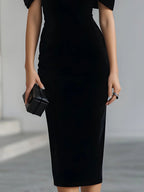 Audrey | Women's Bow Detail Sheer-Neck Evening Dress