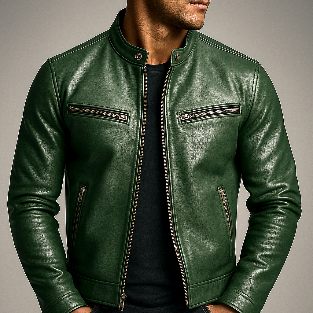 Braden | Men's Leather Biker Jacket with Zip Pockets