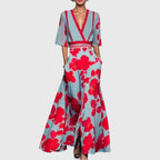 Elegant Midi Dress with a Wrap Neckline, Bold Floral Print and a Flowy Feminine Fit