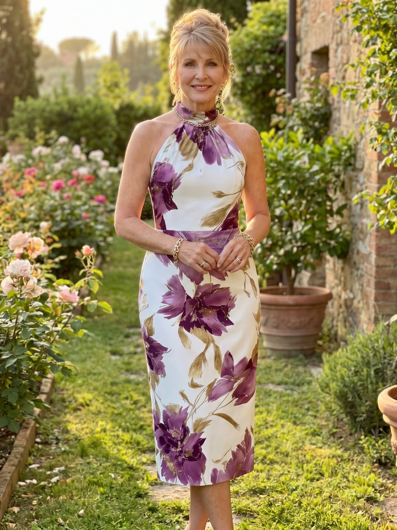 Elegant Halter Neck Floral Print Midi Dress | Summer Style for Women