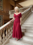 Off Shoulder Flow Midi Dress - Summer Party Elegant Style for Women