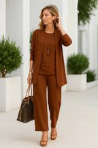 Presley | Women's Caramel Pantsuit with Cardigan