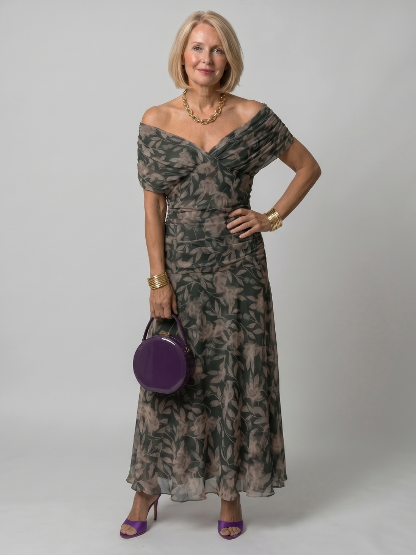 Off Shoulder Flow Midi Dress - Summer Party Elegant Style for Women