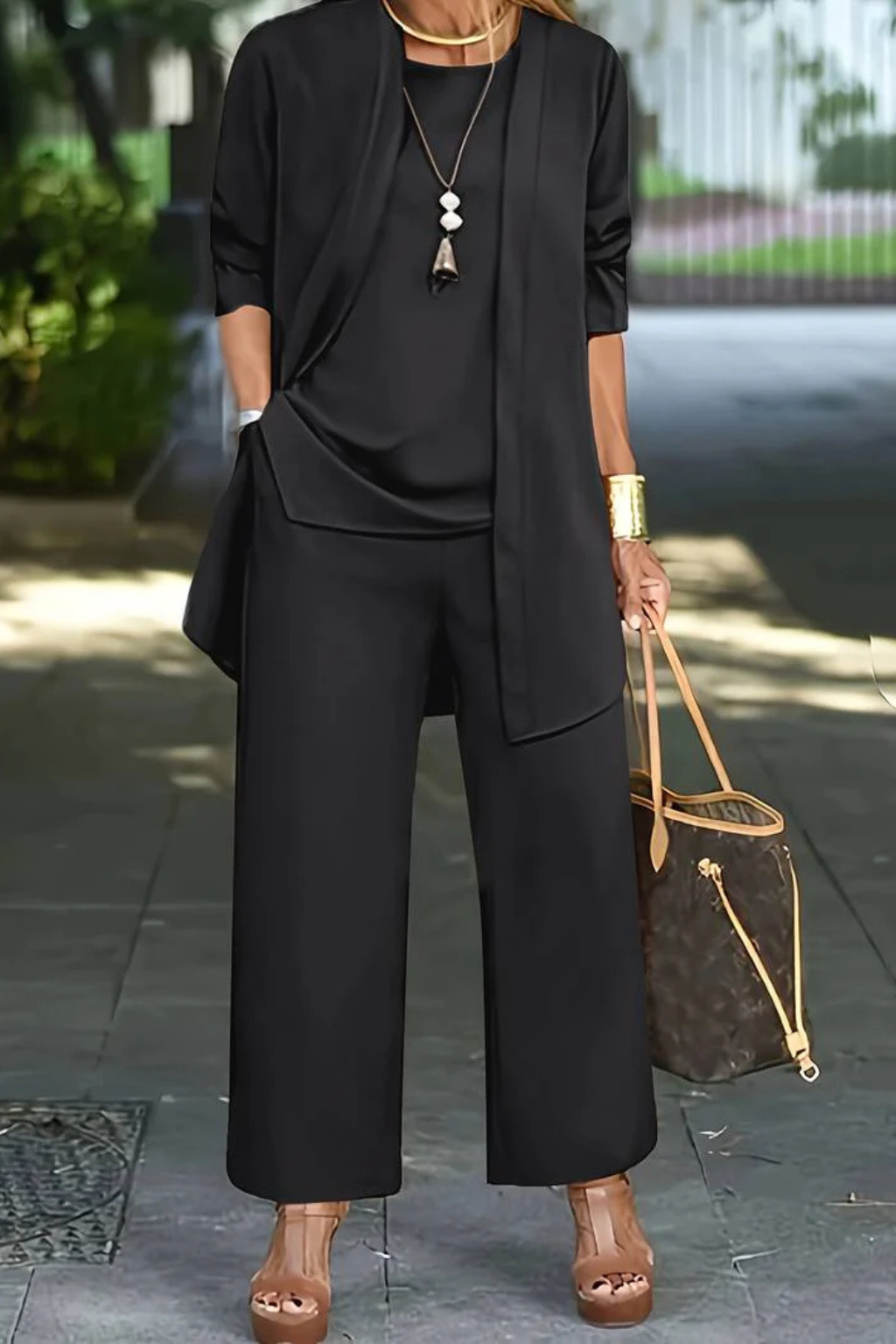 Presley | Women's Caramel Pantsuit with Cardigan