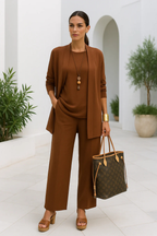 Presley | Women's Caramel Pantsuit with Cardigan