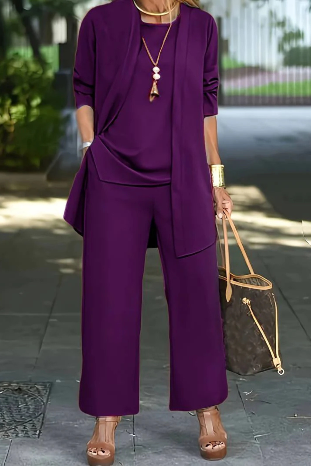 Presley | Women's Caramel Pantsuit with Cardigan