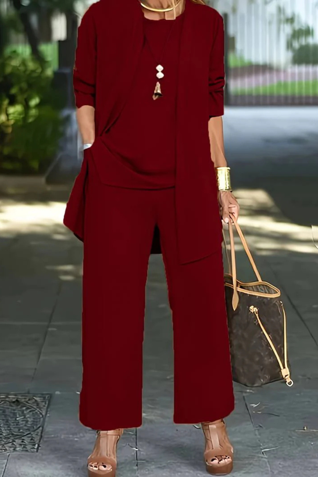 Presley | Women's Caramel Pantsuit with Cardigan