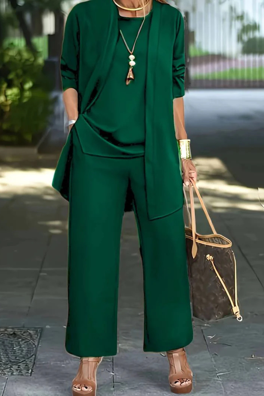 Presley | Women's Caramel Pantsuit with Cardigan