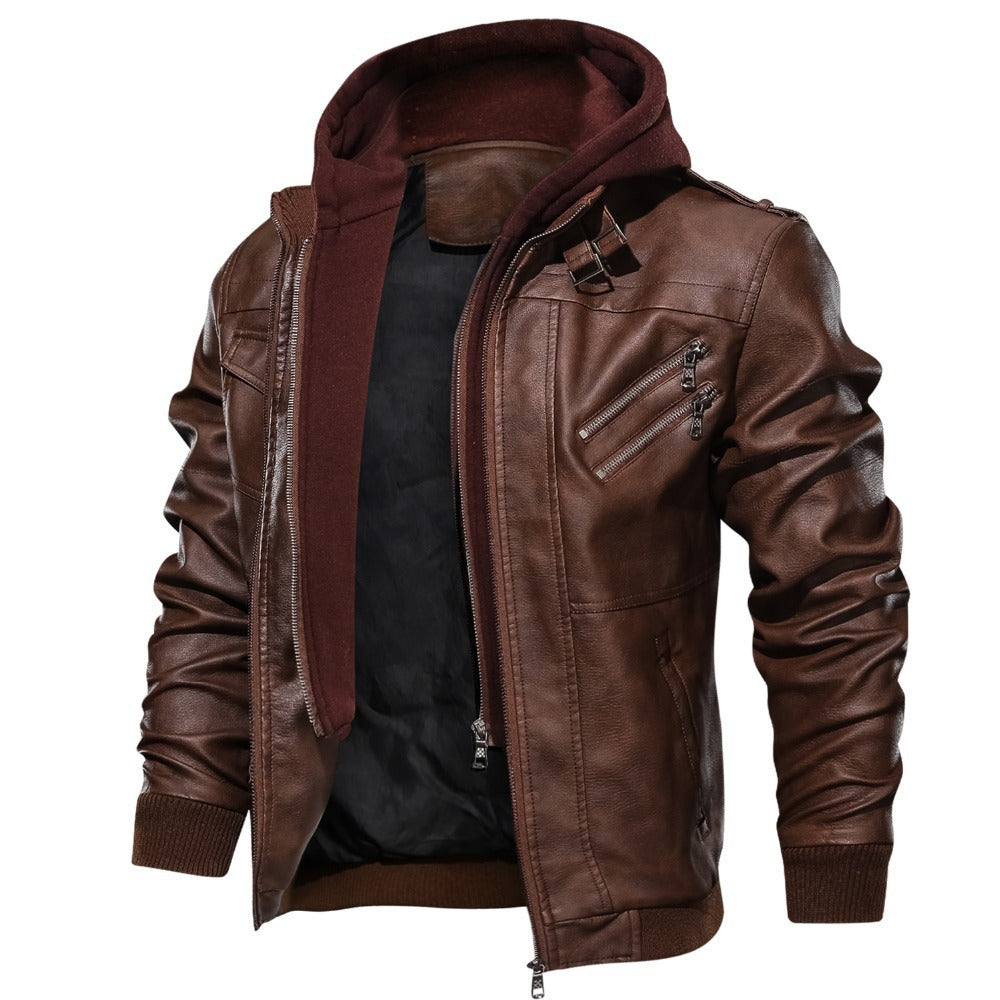 Braden | Men's Leather Jacket with Hood