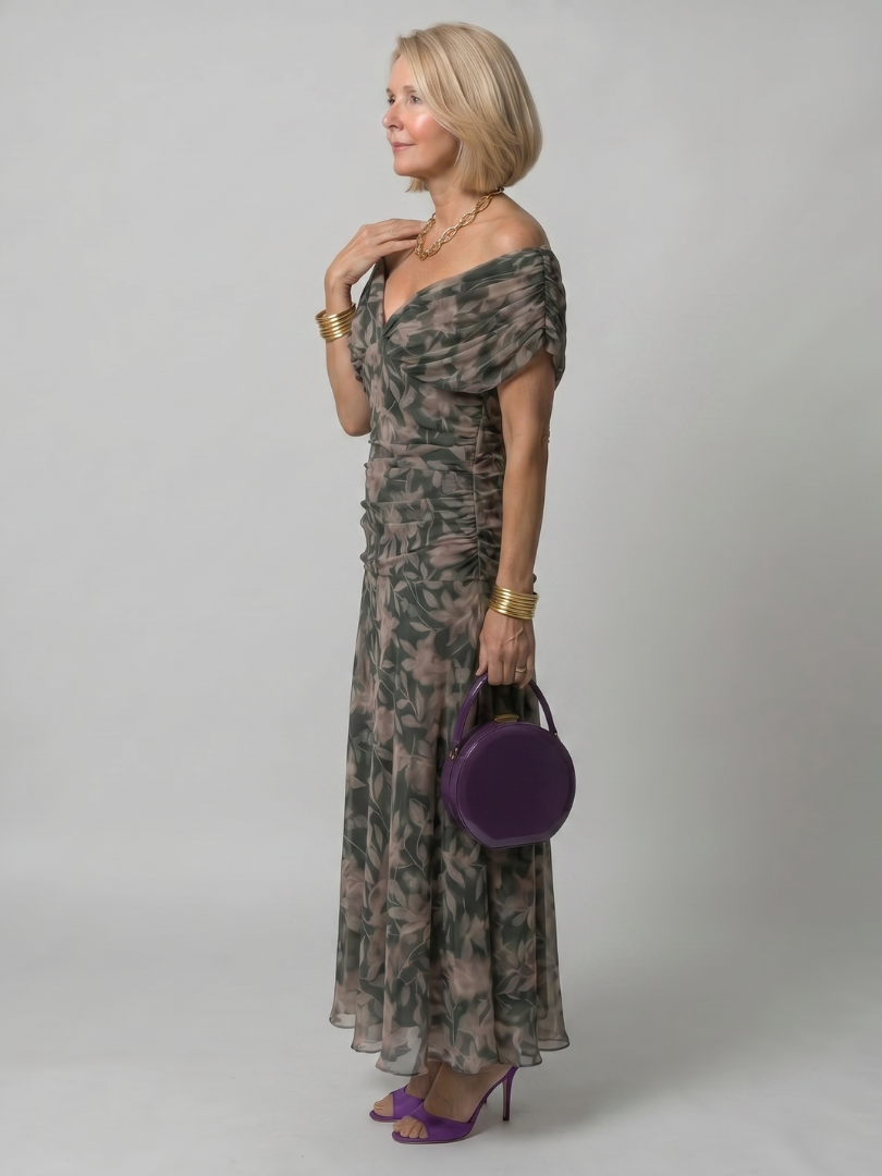 Off Shoulder Flow Midi Dress - Summer Party Elegant Style for Women