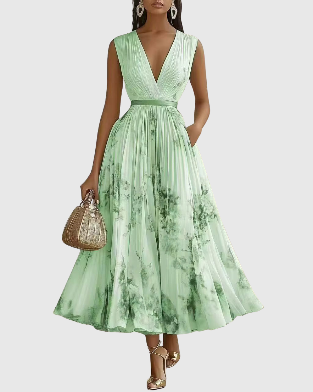 Feminine Pleated Maxi Dress, Elegant Style and Timeless Design