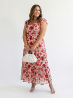 Stylish floral midi dress women V-neck tiered flowy summer wear