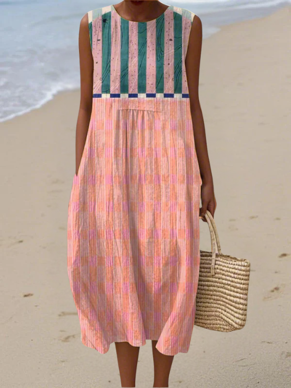 Lily | Women's Striped Pastel Check Midi Dress