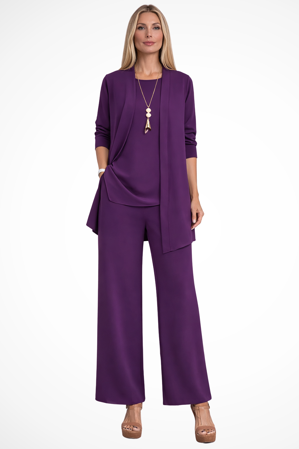 Presley | Women's Caramel Pantsuit with Cardigan