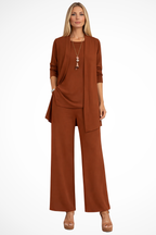 Presley | Women's Caramel Pantsuit with Cardigan
