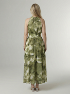 Elegant Gathered Halter Midi Dress | Flowy Summer Style for Women