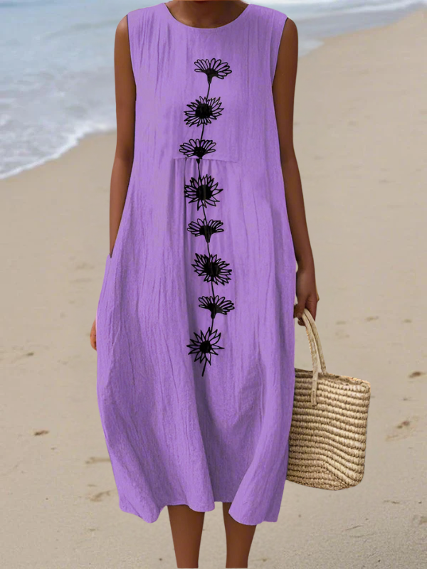 Jenna | Women's Violet Floral Relaxed Midi Dress