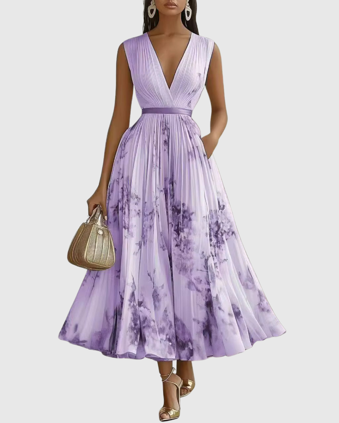 Feminine Pleated Maxi Dress, Elegant Style and Timeless Design