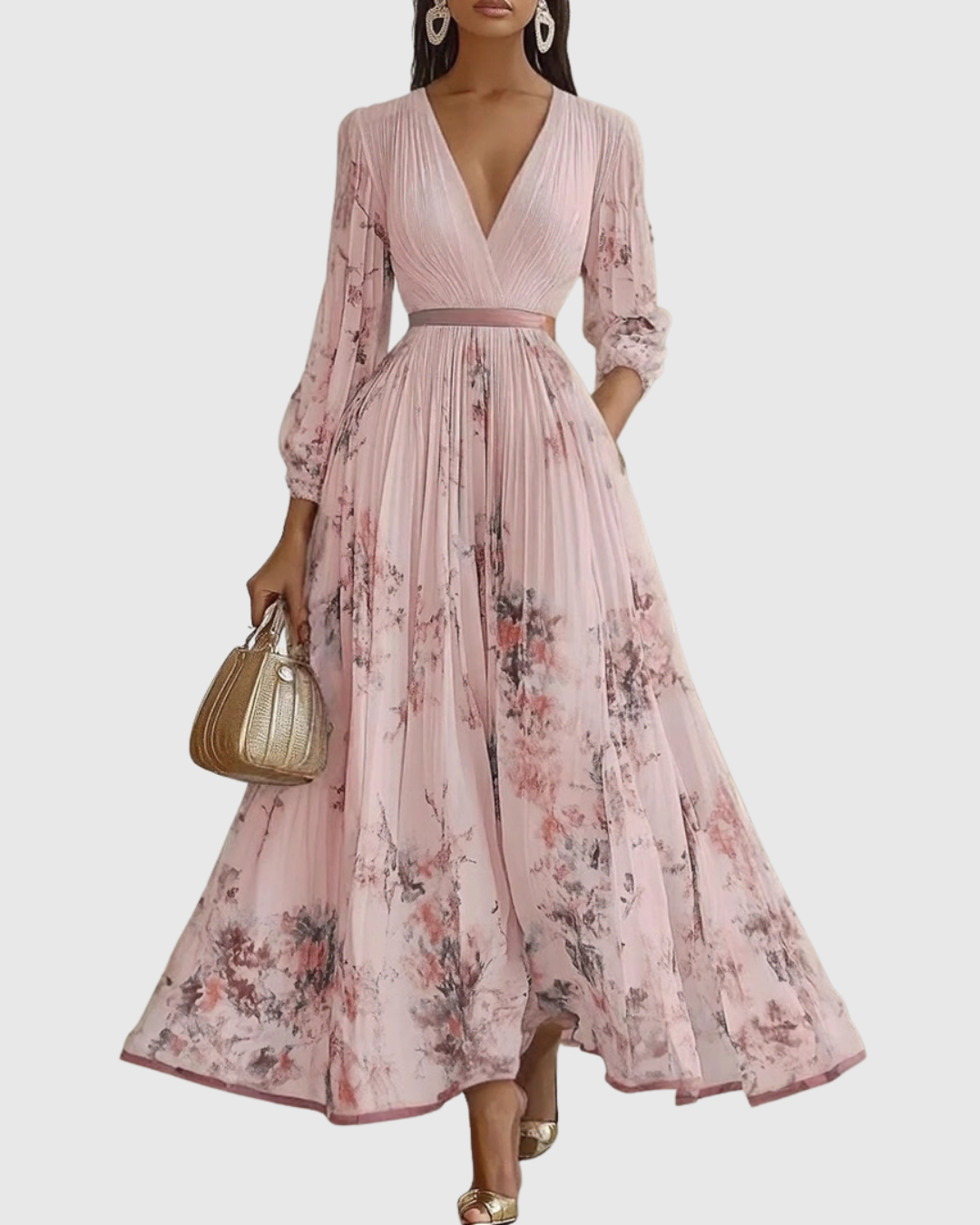 Feminine Pleated Maxi Dress, Elegant Style and Timeless Design
