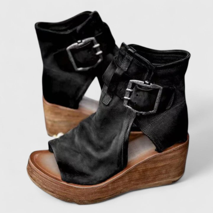 Rosalie | Women's Suede Buckle Wedge Sandals