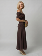 Off Shoulder Flow Midi Dress - Summer Party Elegant Style for Women