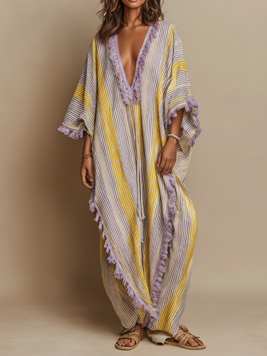 Nora | Women's Colorblock Stripe V-Neck Maxi Dress