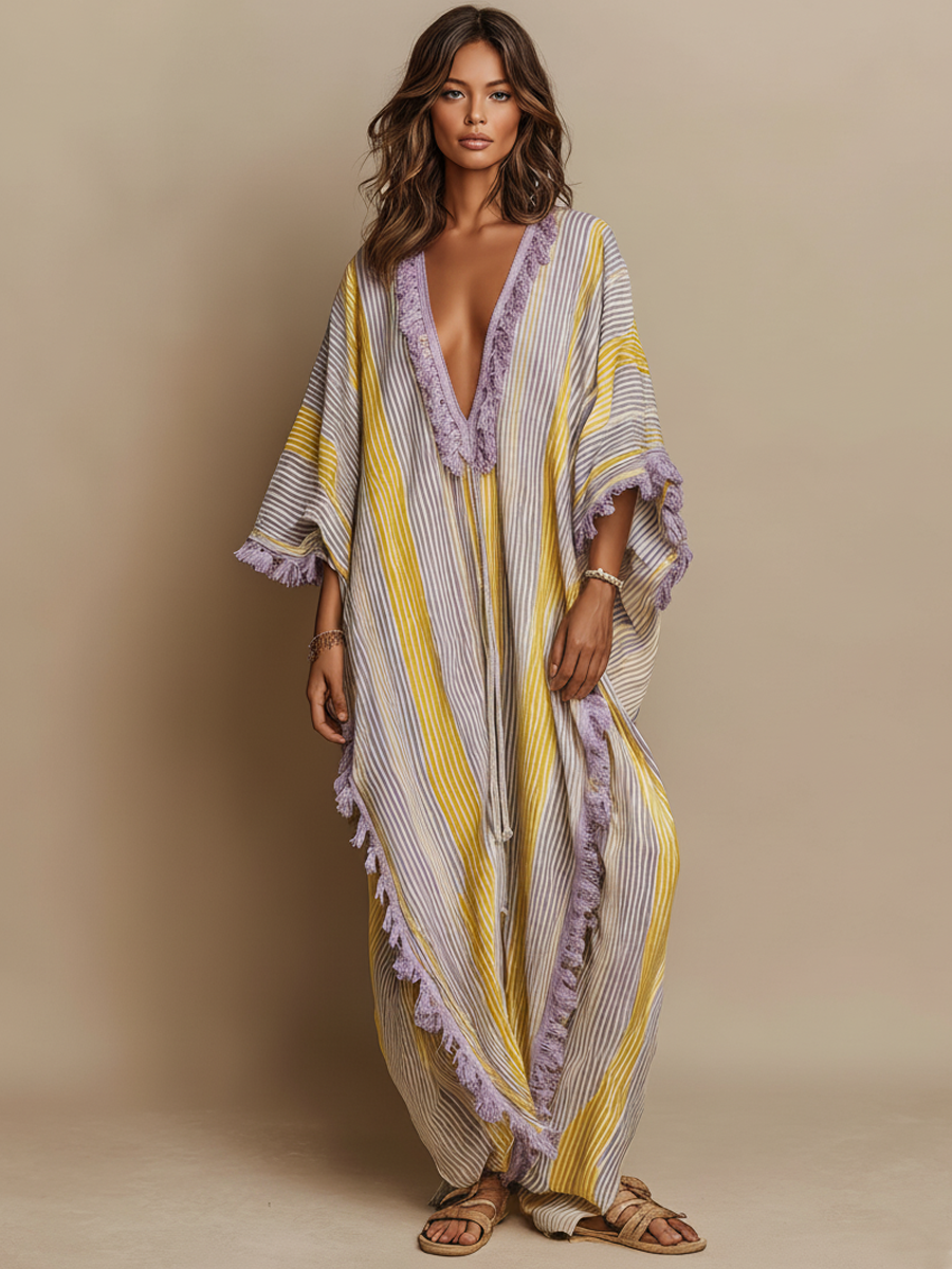 Nora | Women's Colorblock Stripe V-Neck Maxi Dress
