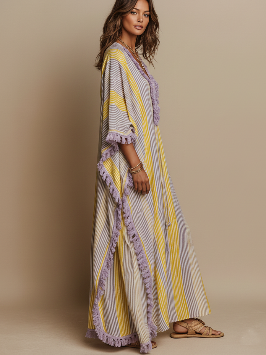 Nora | Women's Colorblock Stripe V-Neck Maxi Dress