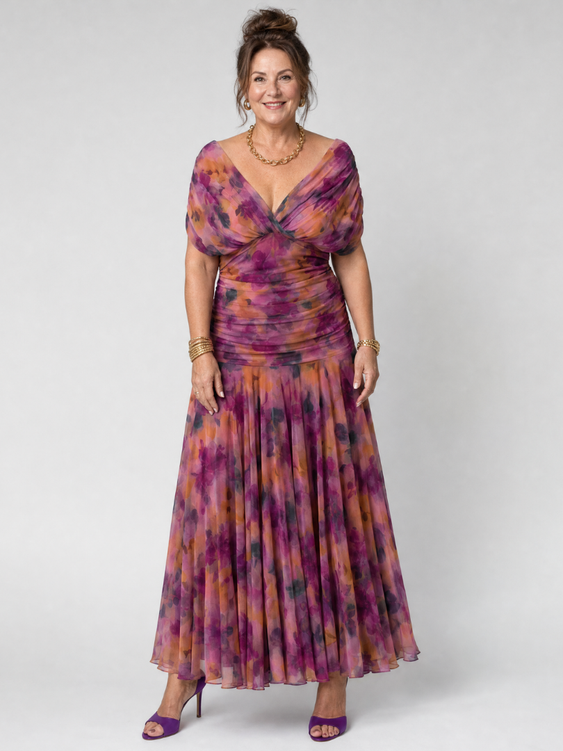 Off Shoulder Flow Midi Dress - Summer Party Elegant Style for Women