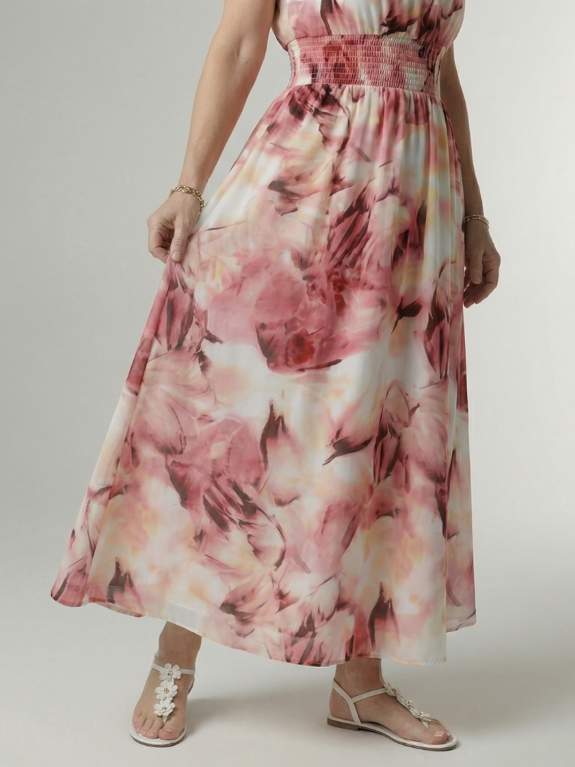 Elegant Gathered Halter Midi Dress | Flowy Summer Style for Women