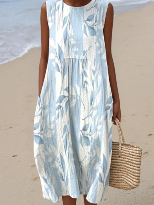 Joy | Women's Leaf Print Relaxed Midi Dress