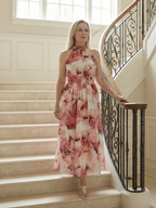 Elegant Gathered Halter Midi Dress | Flowy Summer Style for Women