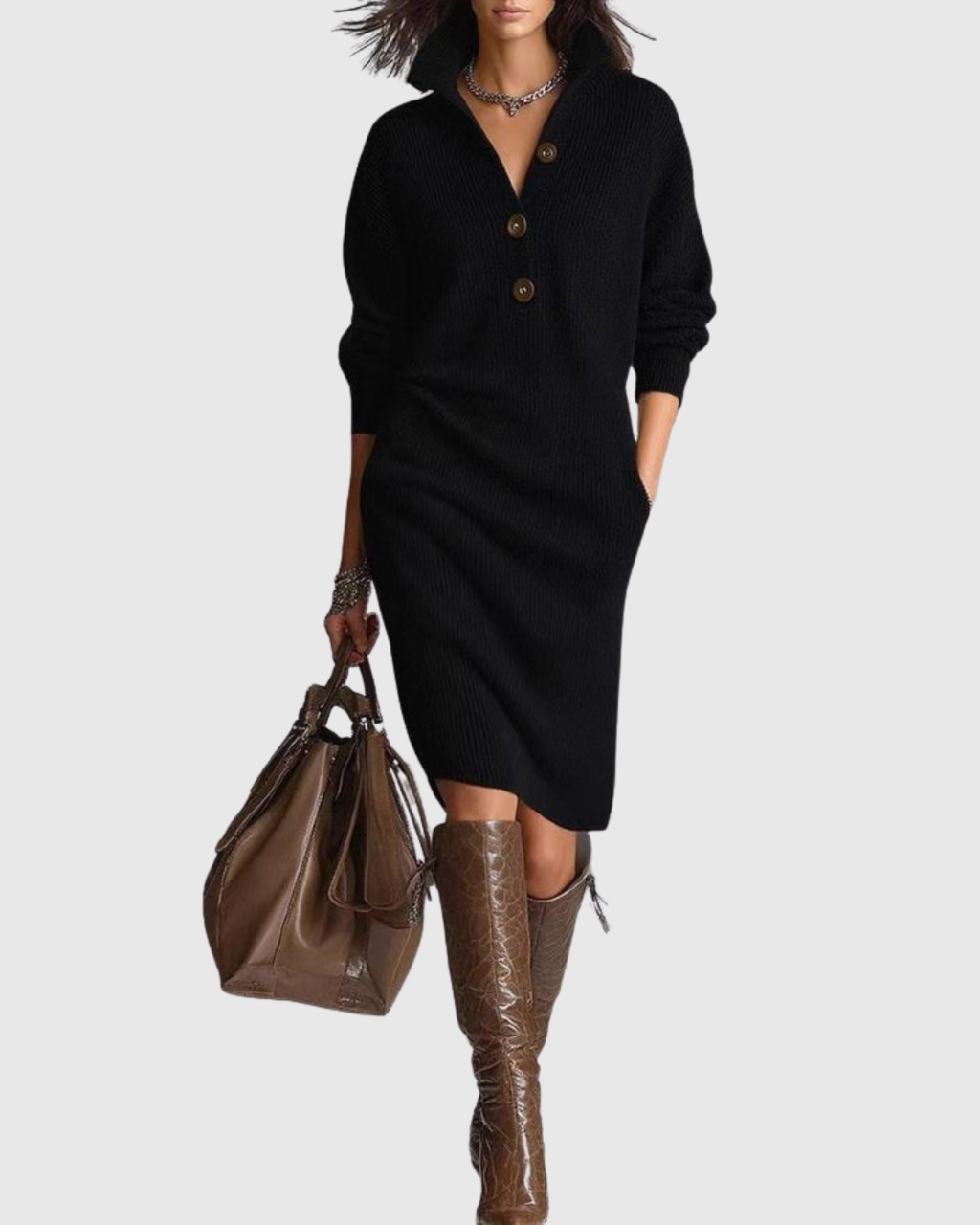 Stylish Wool Midi Dress – Knitted Comfort with an Elegant Touch