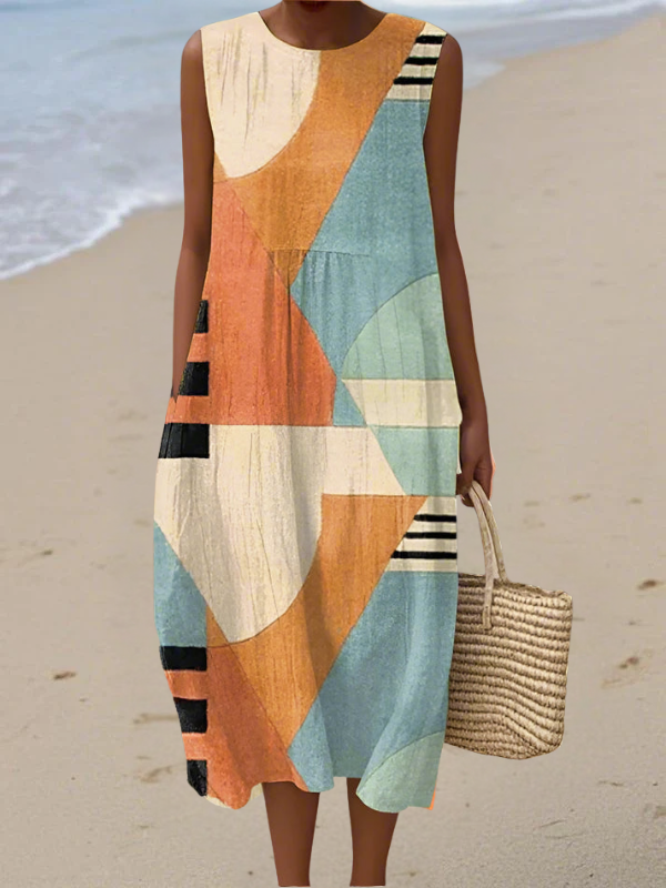 Iris | Women's Geometric Print Relaxed Midi Dress