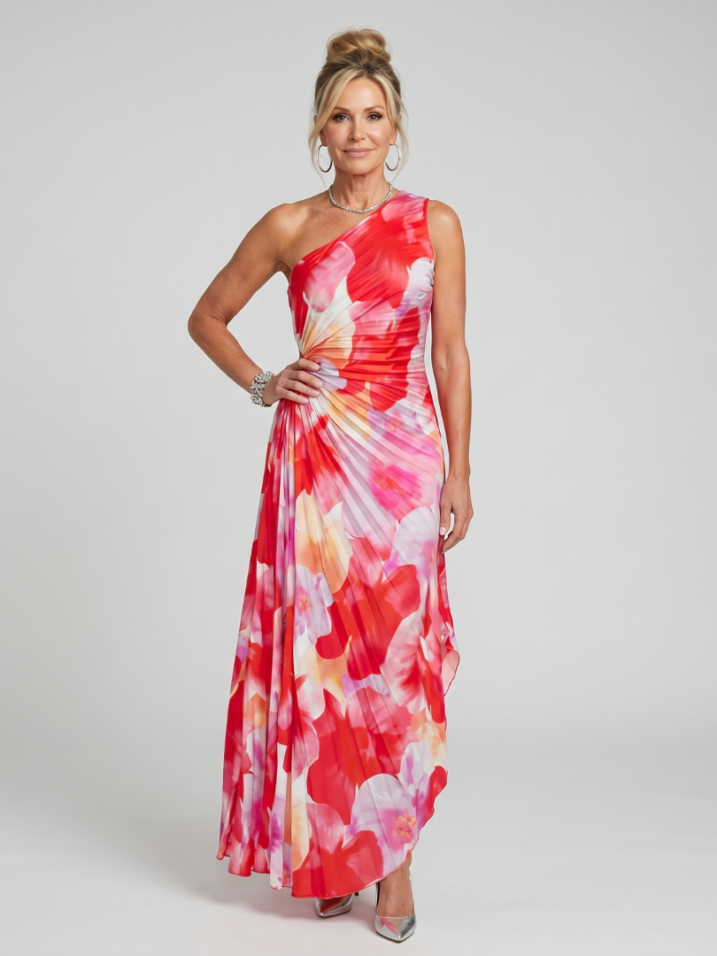 One Shoulder Pleated Midi Dress - Party Elegant Summer Style for Women