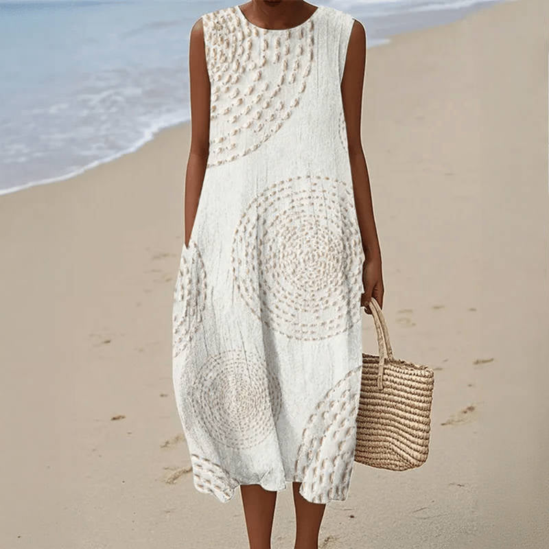 Luna | Women's Printed Sleeveless Pocket Midi Dress