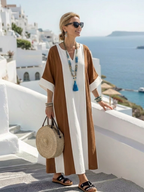 Women color block maxi dress short sleeve relaxed flowy summer wear