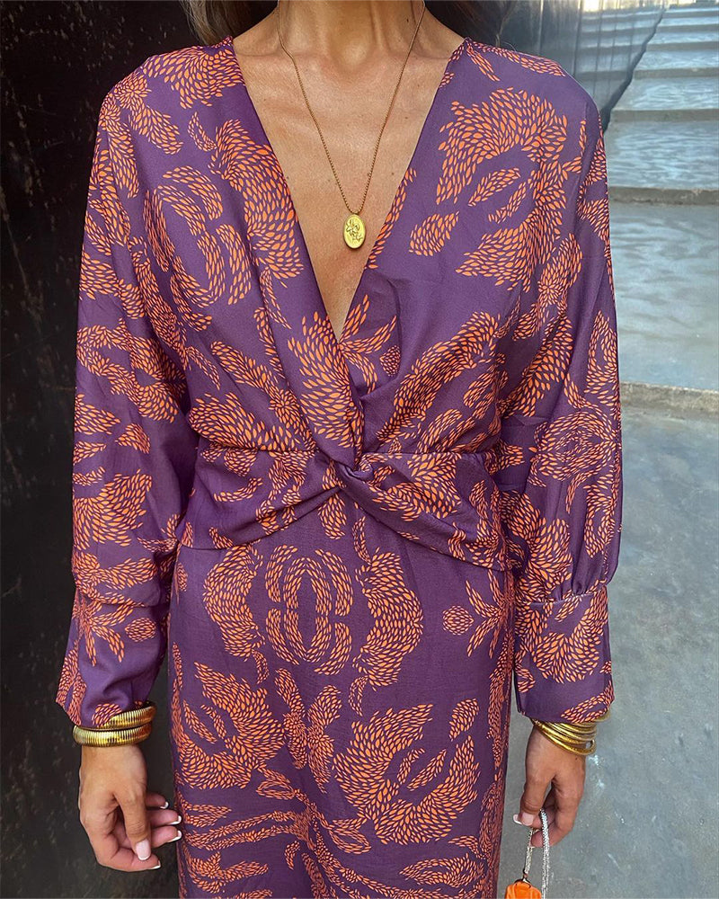 Nadira | Women's Wrap Dress with Feather Print