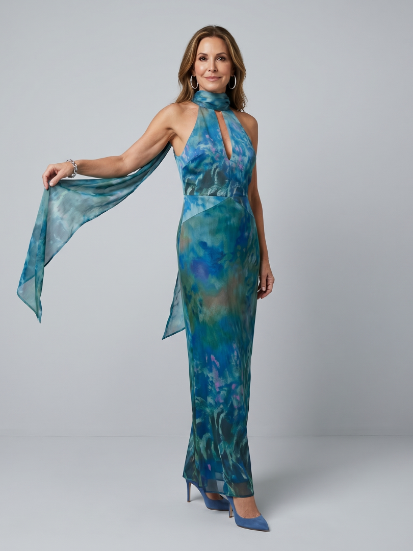 Blue Backless Maxi Dress | Halter Neck Sleeveless Summer Style for Women