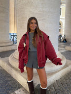 Leone | Women Oversized Faux Leather Bomber Jacket