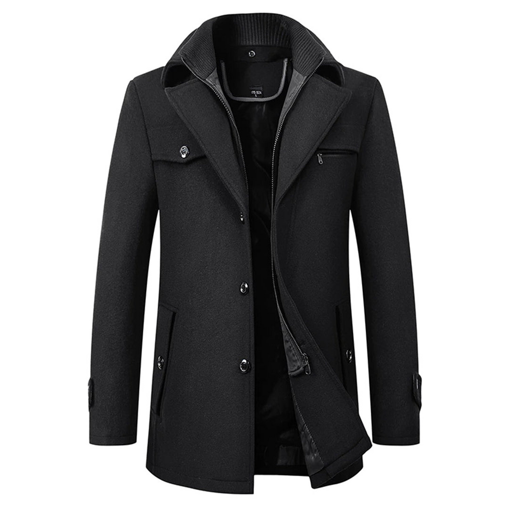 Garrett | Men's Wool Coat with Ribbed Collar