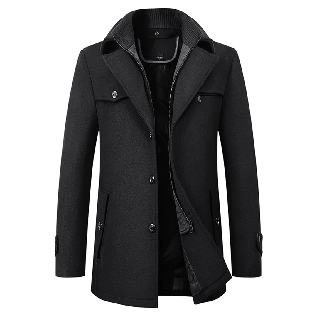 Garrett | Men's Wool Coat with Ribbed Collar