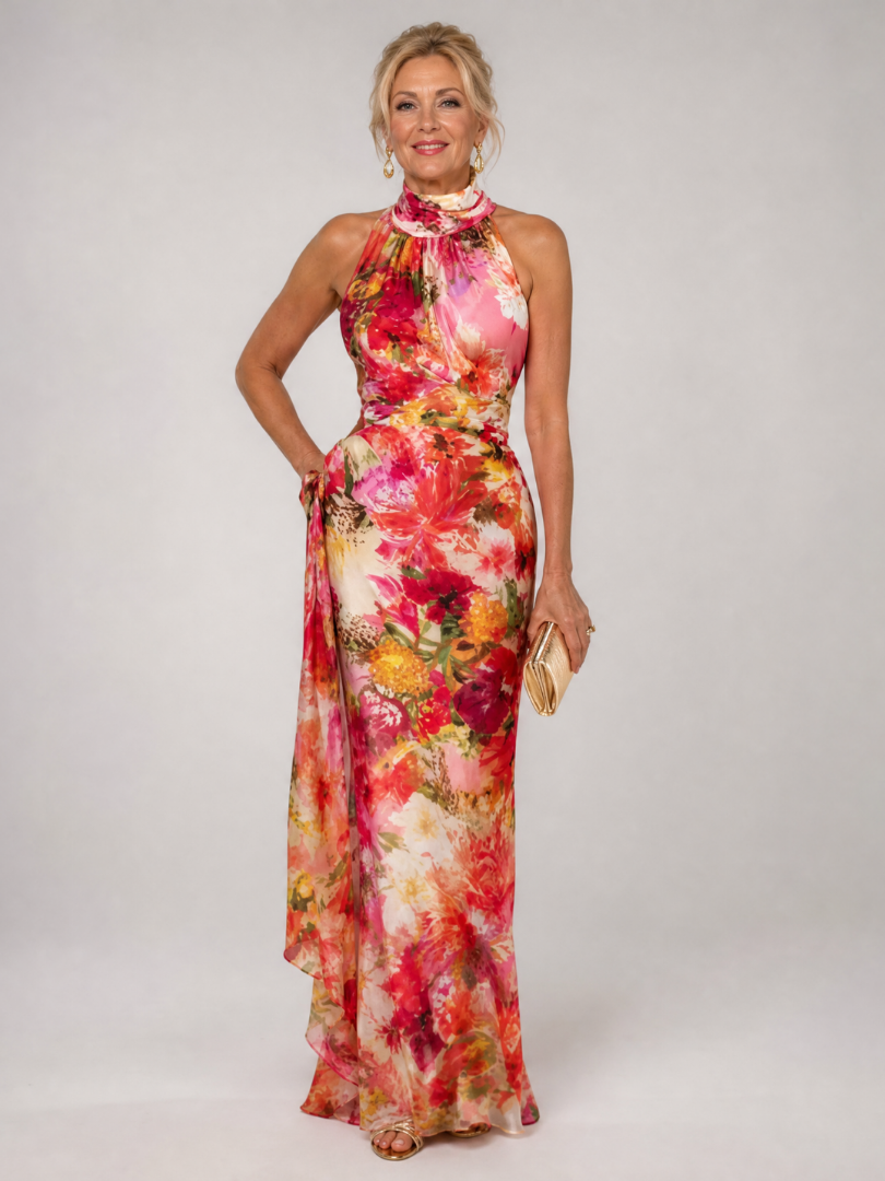 Halter Neck Maxi Dress - Floral Print Elegant Summer Style for Women