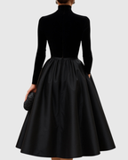 Elegant Black Midi Dress – Velvet and Satin Evening Style