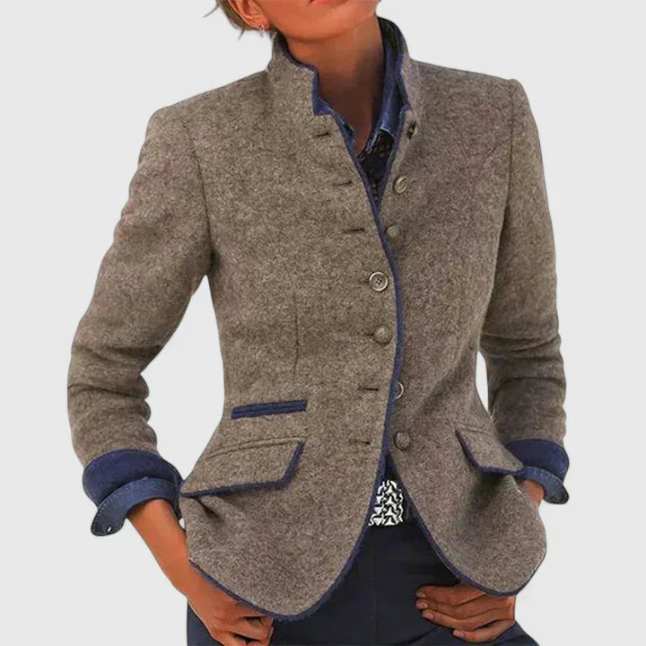 Amelia | Women's Wool Blend Cardigan with Contrast Trim