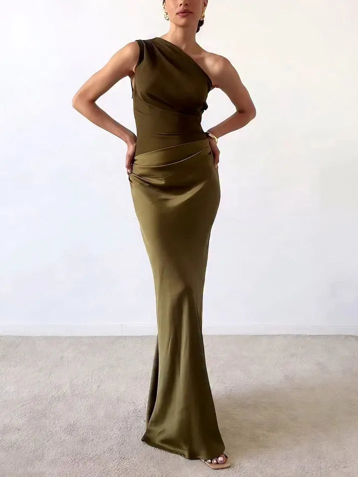 One Shoulder Pleated Party Maxi Dress - Elegant Summer Style for Women
